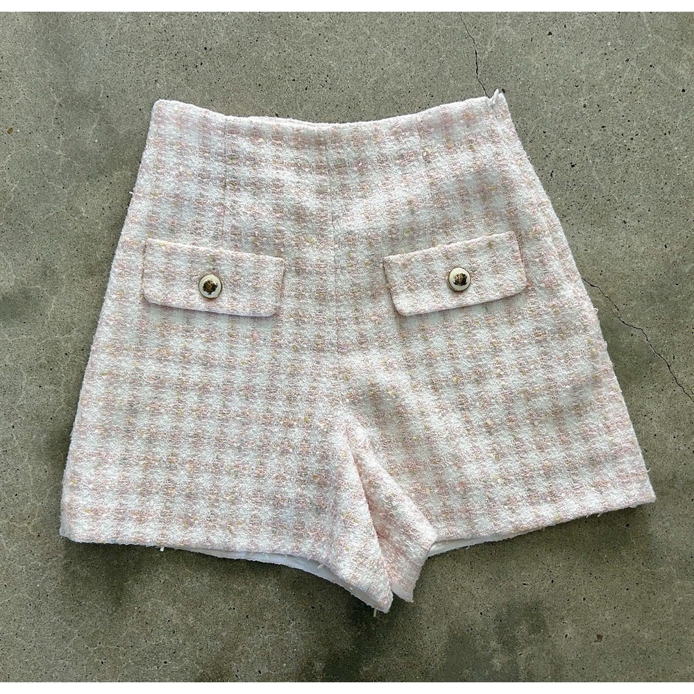 Sandro Women's Tweed Shorts Size 36 EU Size 6 US Pink White Metallic